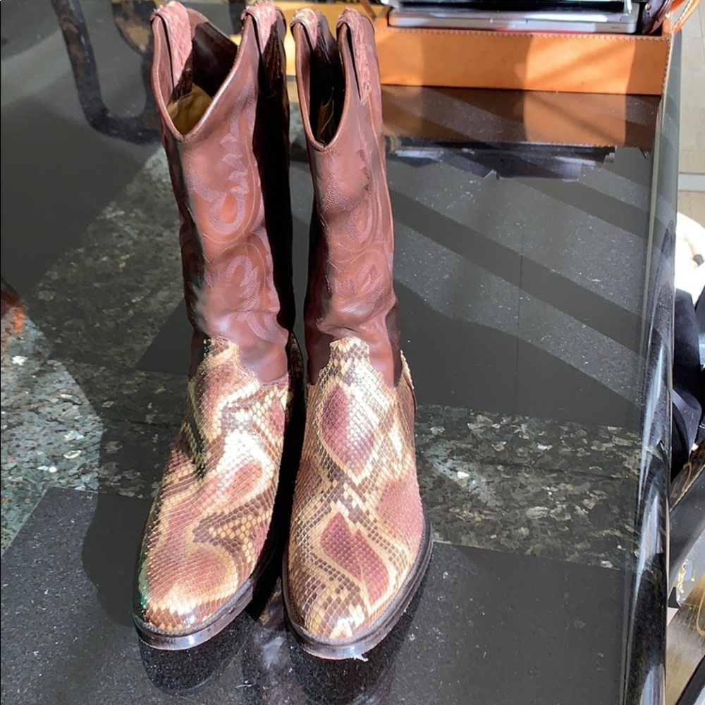 Sartore Brown Leather/Snakeskin Cowboy Boots